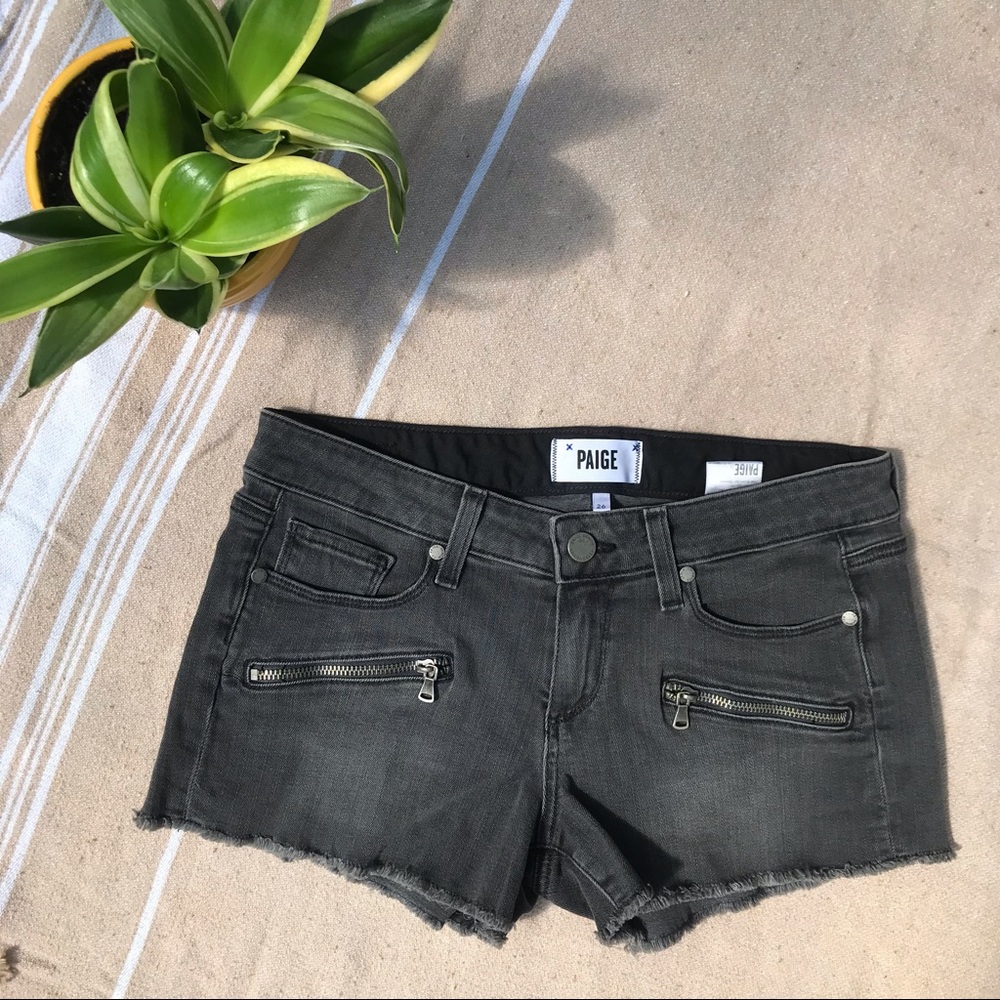 PAIGE indio zip shorts in dark grey wash